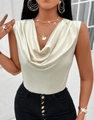 Elegant beige satin cowl neck sleeveless top with a smooth glossy finish for women - S / Apricot