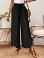 Damenhose mit weitem Bein, hohem Bund, Kordelzug und geschlitztem Saum in Schwarz - S / Schwarz