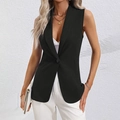 Elegant slim fit black sleeveless waistcoat blazer with shawl collar for professional women - S / Black