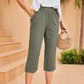 Pantalon court femme vert armée à taille élastique avec poches en mélange de coton - S / Vert Haricot