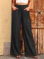 Damen Freizeithose mit hoher Taille, weitem Bein und Kordelzug in Dunkelgrau - S / Schwarz