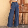 Damen Blue Wide-Leg Hose in Denim-Optik mit verstellbarem Kordelzug und Gummibund - S / Blau