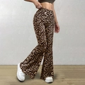 Women's high waist flared leggings featuring wild leopard print and stretch knit fabric - S / Leopard Print