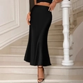 Jupe sirène élégante en satin noir à taille haute avec une texture soyeuse lisse - XXL / Noir