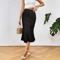 Gonna a sirena in maglia nera da donna con volant a strati e design slim fit - S / Nero