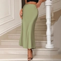 Jupe sirène élégante en satin vert sauge à taille haute avec texture lisse et soyeuse - XXL / Vert Haricot