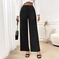 Pantaloni neri a gamba larga a vita alta da donna con dettagli a pieghe da ufficio - S / Nero