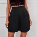 Pantalones cortos de vestir negros para mujer con cintura alta y pernera ancha - S / Negro
