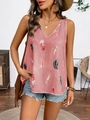 Rosa Tanktop mit Federmuster, V-Ausschnitt und Seidenglanz mit Spitzen-Details - S / Rosa