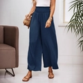 Pantalón de pernera ancha azul oscuro de tiro alto con textura plisada y elástico - S / Azul marino