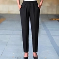 Women's black high waist professional trousers with elastic waist and button details - S / Bottoms / Black