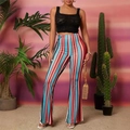 Pantalones de campana hippie de cintura alta para mujer con rayas verticales coloridas - S / Multicolor