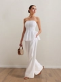 Elegantes weißes trägerloses Oberteil mit Falten und Hose mit weitem Bein für Damen - S / Weiß