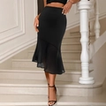 Elegant black mid-length fisheye skirt with sheer mesh hem for women in formal style - S / Black