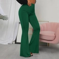 Women's high waist flared yoga pants in dark green soft textured elastic fabric - XL / Green