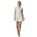 Robe courte blanche sans manches avec détails froncés pour un look d'été chic - S / Blanc
