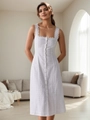 Robe midi élégante en broderie anglaise blanche avec col carré et boutons sur le devant - S / Blanc