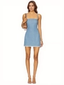 Mini robe d'été bleu clair aspect denim avec bordure en dentelle blanche délicate - S / Bleu Ciel