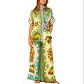 Women's summer two-piece set with green fruit print shirt and high-waist wide-leg pants - Colorful