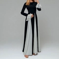 Retro black and white paneled long sleeve maxi dress with ruffled cuffs and slim waist - 3XL / Radial Patchwork Ruffle Sleeve Style (29078)