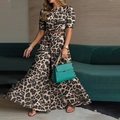 Chic two-piece leopard print set with short sleeve crop top and high-waist wide-leg pants - S / Top And Bottom / Brown Leopard Print