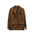 Blazer marron en daim surdimensionné avec revers crantés et détails de poches à plat - S / Marron