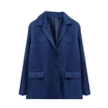 Veste blazer vintage en daim bleu marine pour femme avec revers et trois boutons - S / Bleu foncé