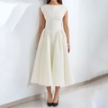 Elegant sleeveless white A-line dress with high waist and back cutout detail - 3XL / White