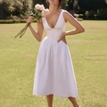 Robe corset blanche élégante avec col en V et jupe évasée de style rétro français - Blanc