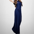 Elegant navy blue sleeveless maxi dress with slim fit and waist pleat details - S / Dark Blue