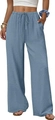Detail of light blue wide-leg trousers featuring drawstring waist and practical pockets - Sky Blue