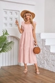 Close-up of pink dress with square neck pleats and tiered ruffle butterfly sleeves - S / Pink