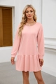 Detalle del vestido sudadera rosa claro de manga larga con cuello redondo y costura en V - S / Rosa