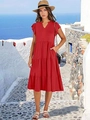 V-neck ruffled sleeve tiered midi dress in vibrant red with functional side pockets - S / Red