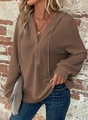 Detailed macro view of waffle knit fabric and button neckline on brown hooded shirt - 2XL / Dark Brown