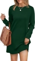 Detailed close-up of dark green long sleeve crewneck sweatshirt dress with ribbed cuffs - Green