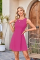Detail view of a vibrant fuchsia sleeveless A-line dress with a classic round neckline - XS / Rose Red