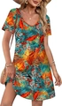 Detailed close-up showing tropical palm leaf print and functional side pocket on dress - Tropical Print