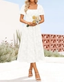 Detail of white tiered midi dress with square neck and textured jacquard fabric - S / Dresses / White
