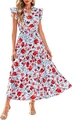 Light blue floral maxi dress with V-neck ruffle sleeves and tiered skirt design - Light Blue Floral