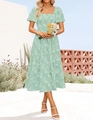 Detail of square neck mint green tiered dress with textured floral fabric - Light Green