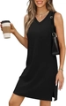 Robe midi noire sans manches à col en V avec fente latérale pour femmes - Noir