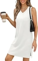 Schickes weißes V-Ausschnitt ärmelloses Kleid mit Seitenschlitz und A-Linien-Silhouette - S / Weiß