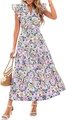 Abito midi floreale con scollo a V, maniche a farfalla e gonna a balze lunghe - S / Floreale Colorato