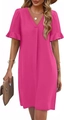 Detail of the V-neckline and elegant ruffles on the sleeves of this rose red dress - S / Rose Red