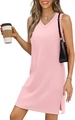 Ärmelloses rosa Maxikleid mit V-Ausschnitt und Seitenschlitz für einen Sommerlook - S / Rosa