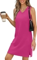 Abito smanicato con scollo a V rosa acceso e spacco laterale stile estivo - S / Rosa Rosso