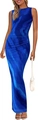 Abito lungo senza maniche attillato blu reale con stampa marmo tie-dye e increspature - S / Blu