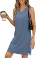 Ärmelloses Damen V-Ausschnitt Strickkleid in Blau mit Seitenschlitz für den Sommer - S / Aqua