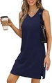 Dunkelblaues ärmelloses Mini-Kleid mit V-Ausschnitt und Seitenschlitz aus weichem Strick - S / Marineblau